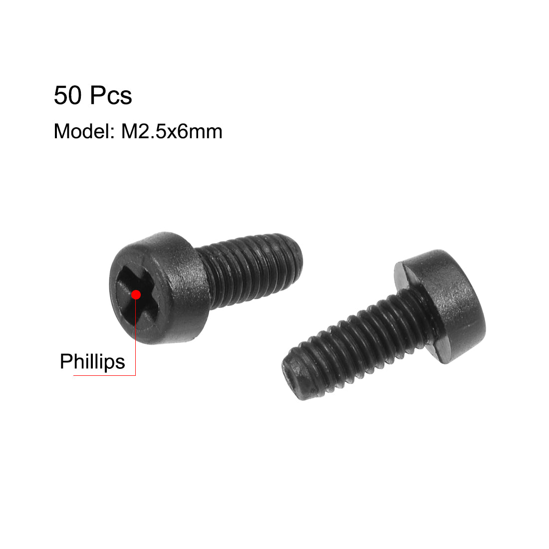 uxcell Uxcell M2.5x6mm Threaded Nylon Phillips Cross Pan Head Machine Screws Bolts Black 50Pcs