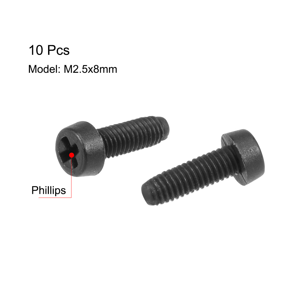 uxcell Uxcell M2.5x8mm Threaded Nylon Phillips Cross Pan Head Machine Screws Bolts Black 10Pcs