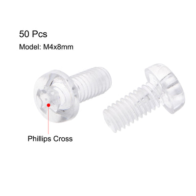 Harfington Uxcell M4x8mm Plastic Screws PC Transparent Acrylic Phillips Cross Pan Hand Tighten Screw 50Pcs