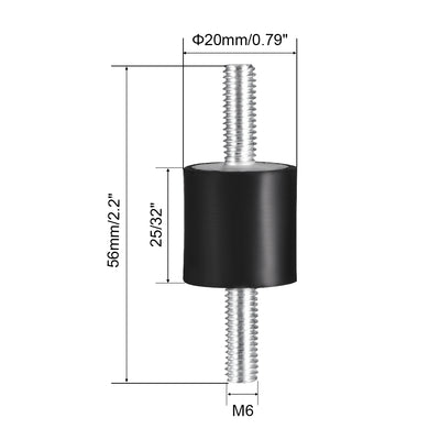 Harfington Uxcell 20 x 20mm Rubber Mounts Vibration Isolators w M6 x 18mm Studs 2pcs