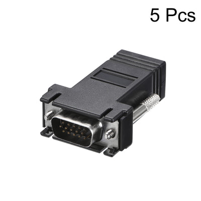 Harfington Uxcell RJ45 to VGA Extender Adapter RJ45 Female Enternet to DB15 Male Port for Multimedia Video Black 5pcs