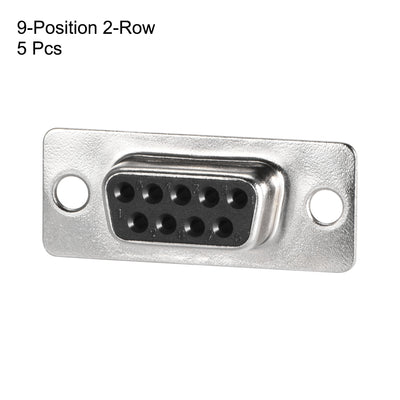 Harfington Uxcell D-sub Connector Female Socket 9-position 2-row Crimp Style Port Terminal Breakout for Mechanical Equipment Black 5pcs