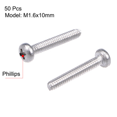 Harfington Uxcell Machine Screws Pan Phillips Cross Head Screw 304 Stainless Steel Fasteners Bolts 50pcs