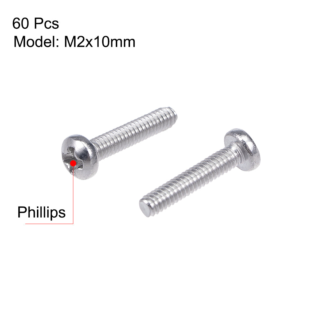 uxcell Uxcell Machine Screws Pan Phillips Cross Head Screw Stainless Steel Fasteners Bolts, 60Pcs