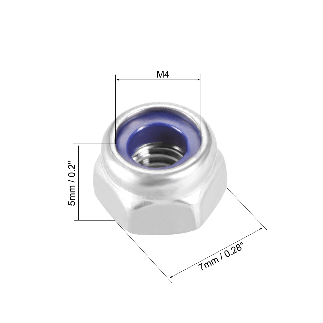 uxcell Uxcell M4 x 0.7mm Nylon Insert Hex Lock Nuts, 316 Stainless Steel, Plain Finish, 100 Pcs