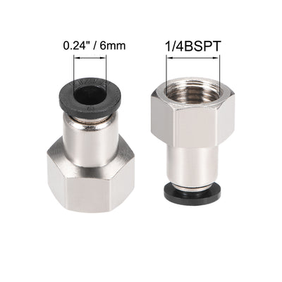 Harfington Uxcell Push to Connect Tube Fitting Adapter 6mm OD x 1/4BSPT Female Silver Tone 2pcs