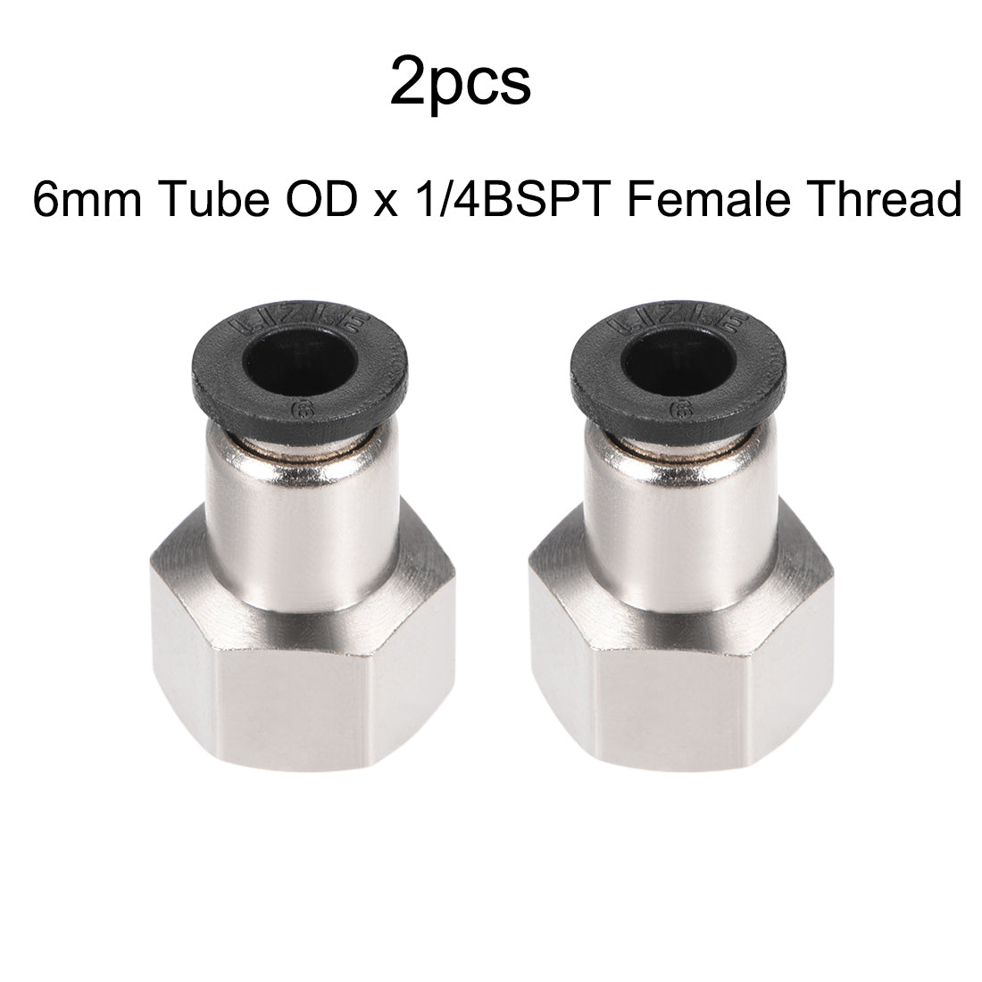 uxcell Uxcell Push to Connect Tube Fitting Adapter 6mm OD x 1/4BSPT Female Silver Tone 2pcs