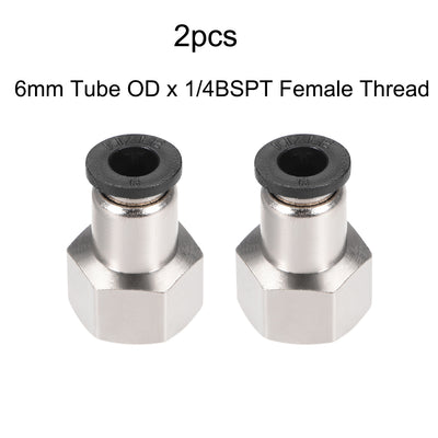 Harfington Uxcell Push to Connect Tube Fitting Adapter 6mm OD x 1/4BSPT Female Silver Tone 2pcs