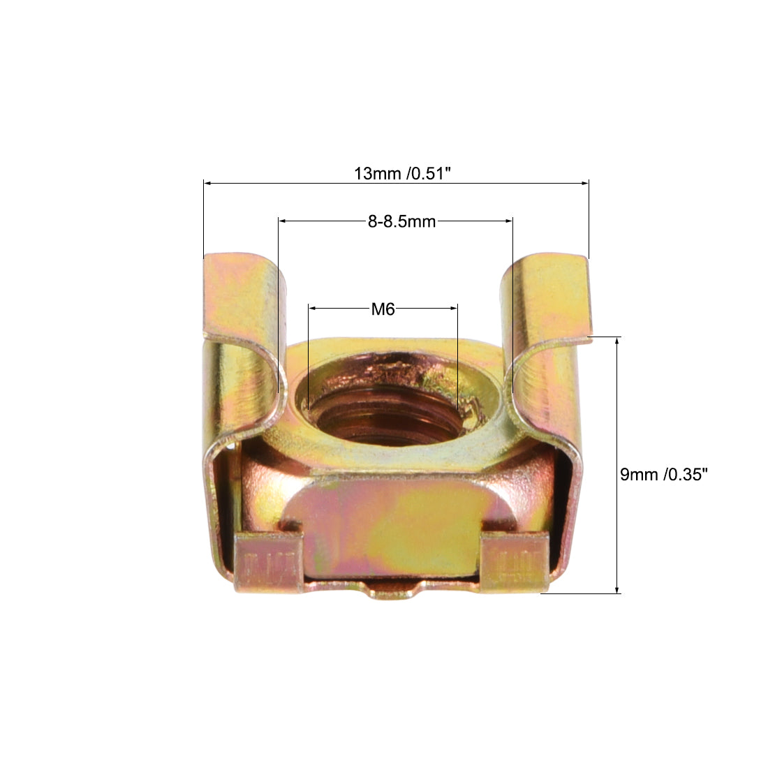 uxcell Uxcell M6 Cage Nuts for Server Rack Cabinet, Carbon Steel Yellow Zinc Plated, 10 Pcs