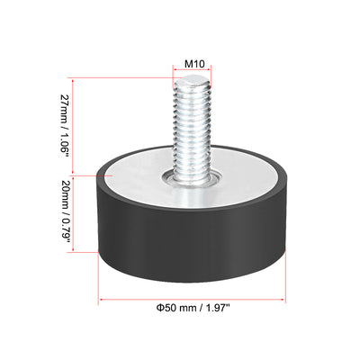 Harfington Uxcell M10 Thread Male Rubber Mounts,Vibration Isolators,50mm x 20mm