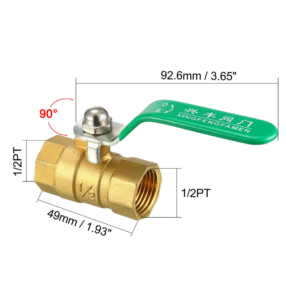 uxcell Uxcell Full Port Brass Ball Valves, 1/2PT Female x Female with Vinyl Handle