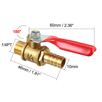 Harfington Uxcell 6 Stk Widerhaken aus Messing, Mini-Kugelhahn180 Grad 1/4PT Außengewindex10mm