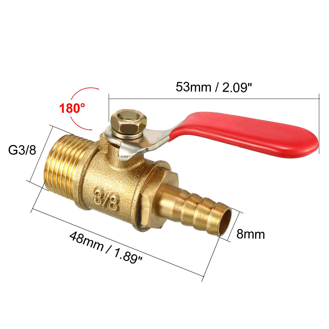 uxcell Uxcell Messingkugelhahn, 180-Grad-Bediengriff 3/8PT Außengewindex8mm