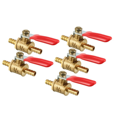 Harfington Uxcell 6mm Brass Barb x Barb Mini Ball Valve, 180 Degree Operation Handle 5 Pcs