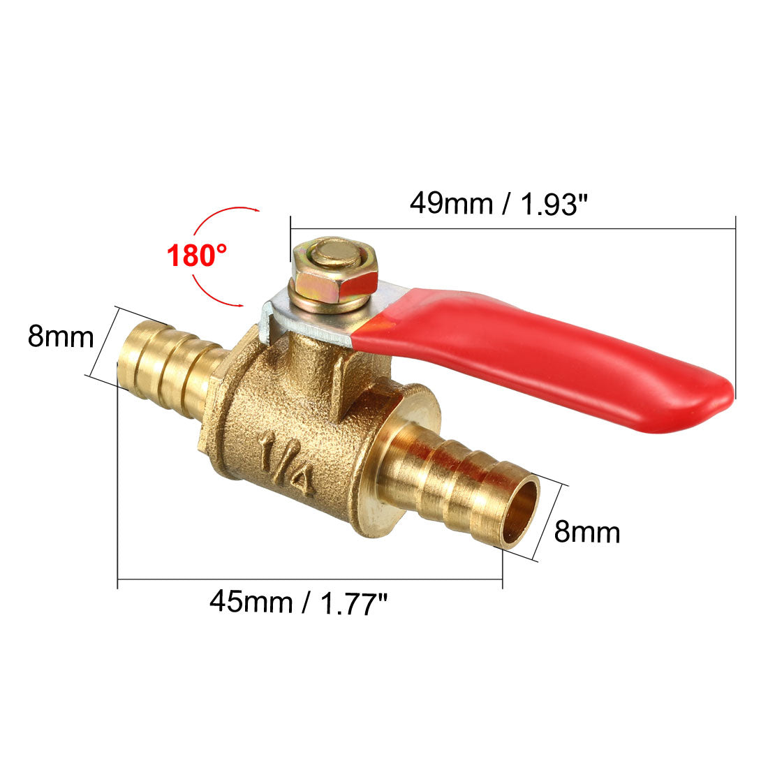 uxcell Uxcell 3 Stück Messing BarbxBarb Mini-Kugelhahn, 180-Grad-Betätigungsgriff 8mm