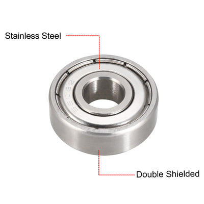 Harfington Uxcell S608ZZ Stainless Steel Ball Bearing 8x22x7mm Double Shielded 608Z Bearings