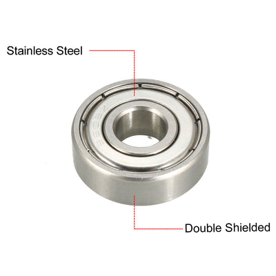 Harfington Uxcell S608ZZ Stainless Steel Ball Bearing 8x22x7mm Double Shielded S608Z Bearings (Z2 Lever)