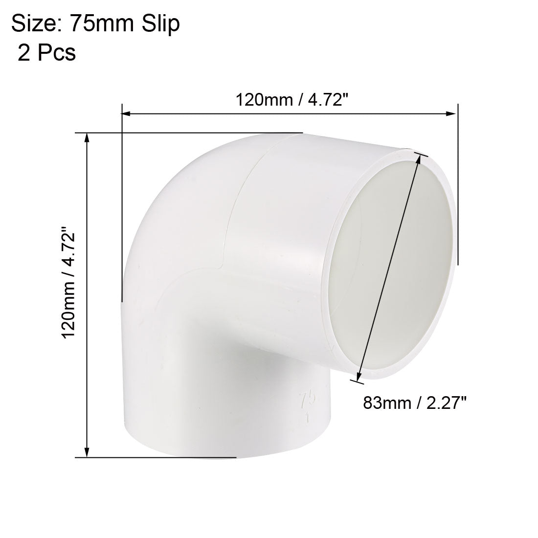 uxcell Uxcell 75mm Slip 90 Degree PVC Pipe Fitting Elbow Coupling Connector  2Pcs