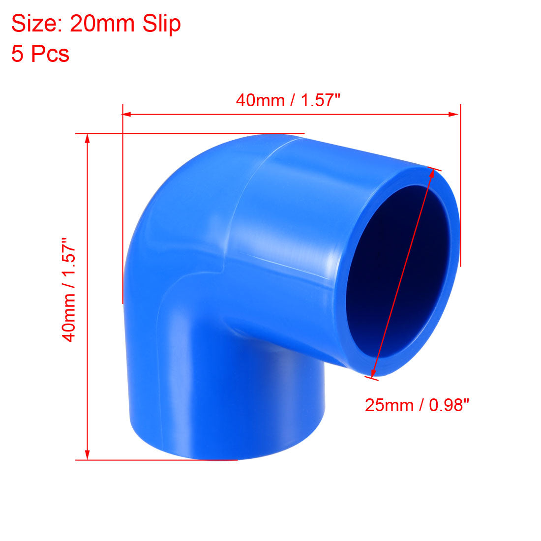 uxcell Uxcell 20mm Slip 90 Degree PVC Pipe Fitting Elbow Coupling Adapter Blue 5 Pcs