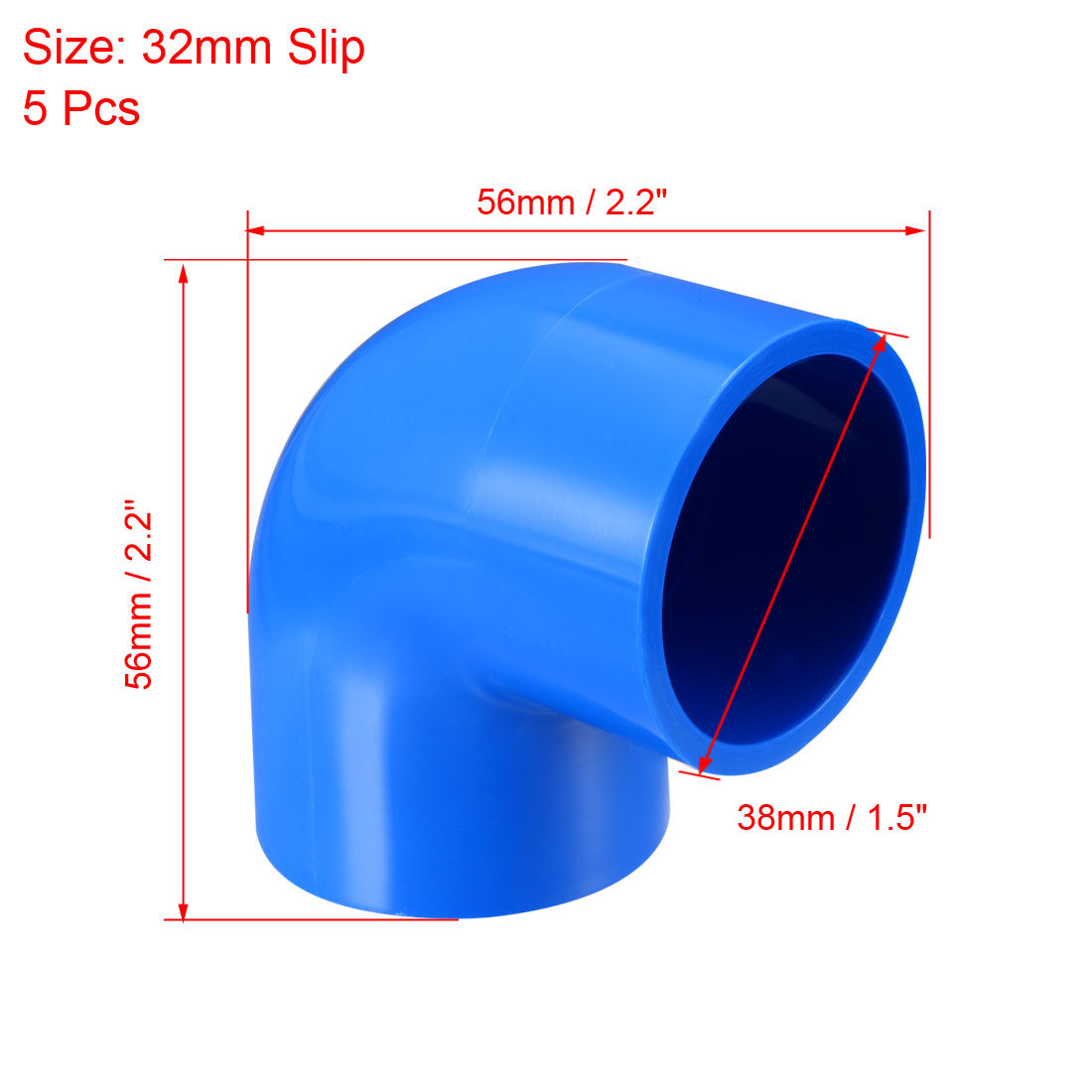 uxcell Uxcell 32mm Slip 90 Degree PVC Pipe Fitting Elbow Coupling Adapter Blue 5 Pcs