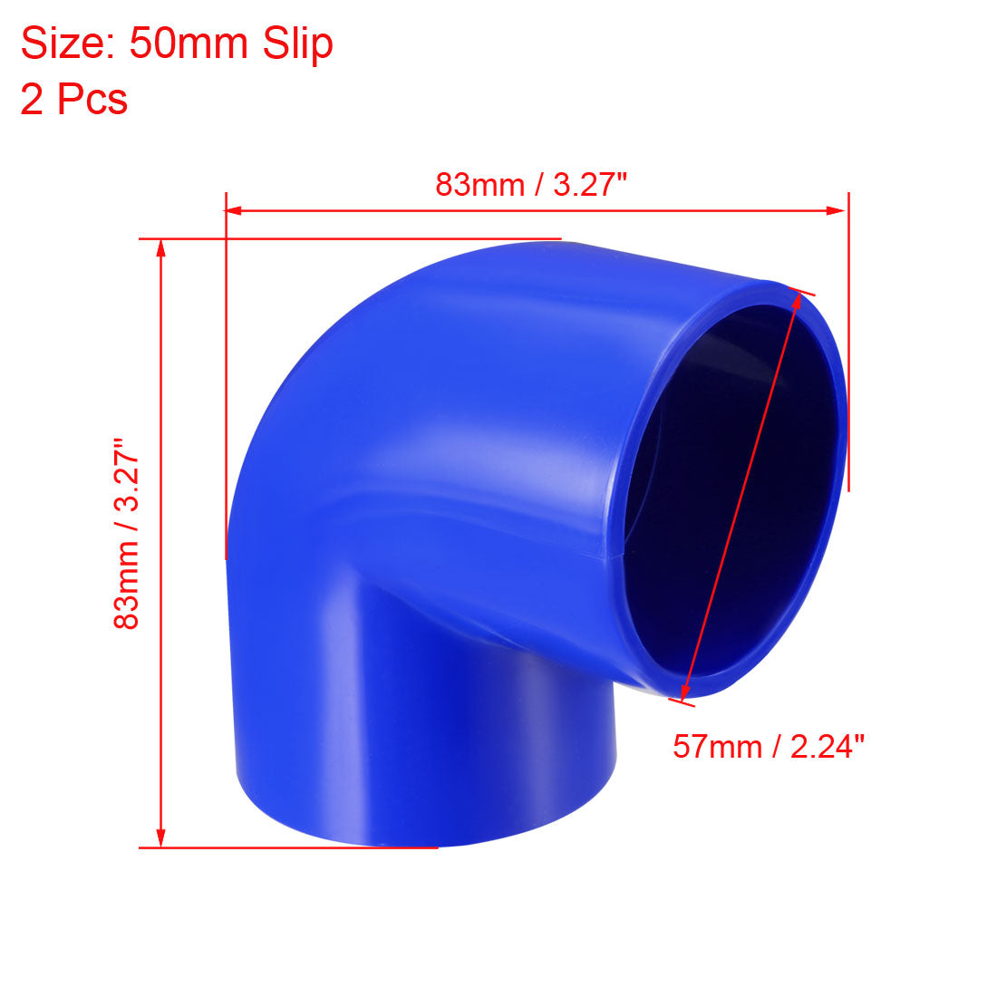 uxcell Uxcell 50mm Slip 90 Degree PVC Pipe Fitting Elbow Coupling Adapter Blue 2 Pcs