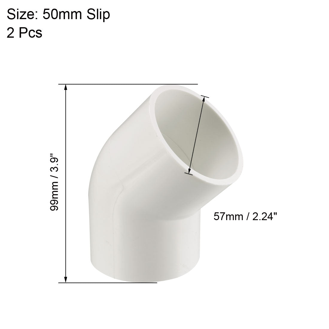 uxcell Uxcell 50mm Slip 45 Degree PVC Pipe Fitting Elbow Coupling Connector 2 Pcs