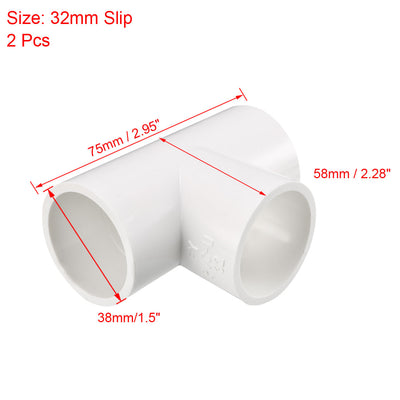 Harfington Uxcell 32mm Slip Tee PVC Pipe Fitting T-Shaped Coupling Connector 2 Pcs