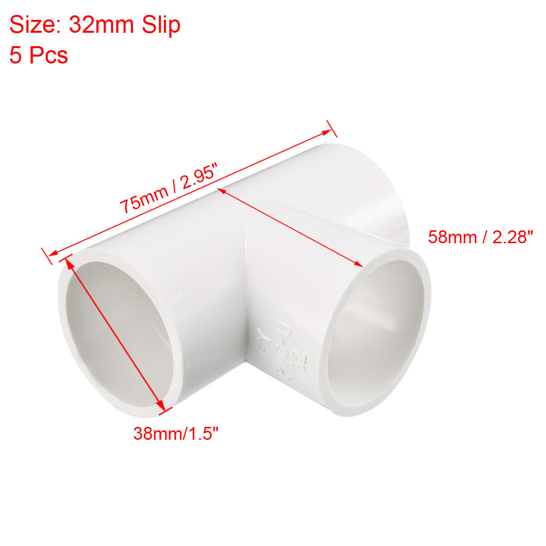 uxcell Uxcell 32mm Slip Tee PVC Pipe Fitting T-Shaped Coupling Connector 5 Pcs