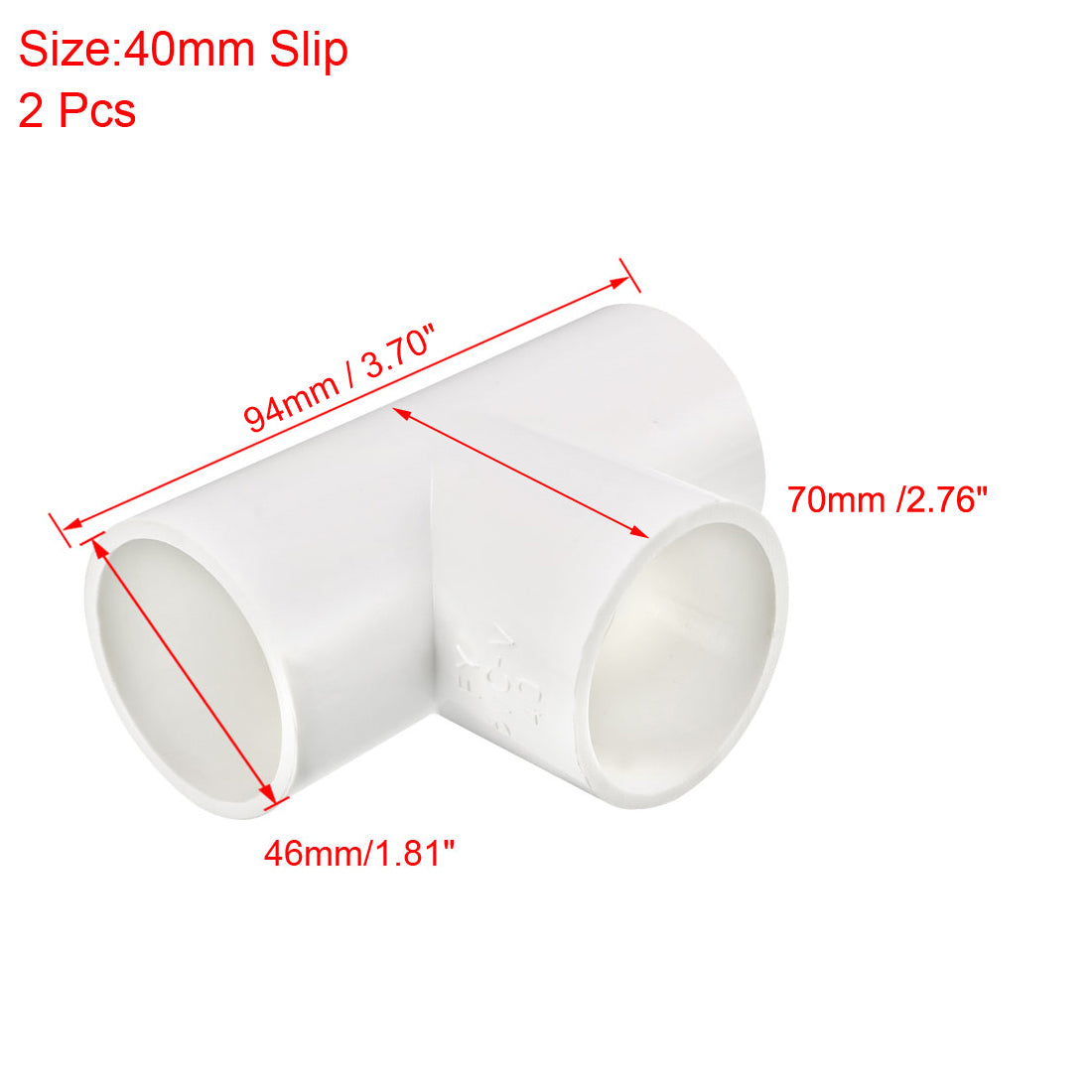 uxcell Uxcell 40mm Slip Tee PVC Pipe Fitting, T-Shaped Coupling Connector 2Pcs