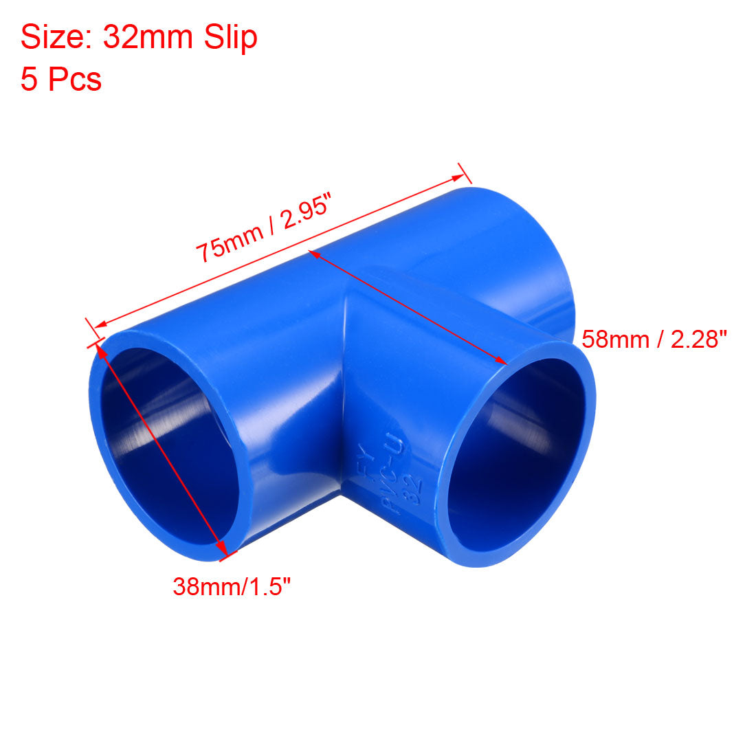 uxcell Uxcell 32mm Slip Tee PVC Pipe Fitting T-Shaped Coupling Connector Blue 5 Pcs