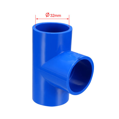 Harfington Uxcell 32mm Slip Tee PVC Pipe Fitting T-Shaped Coupling Connector Blue 5 Pcs