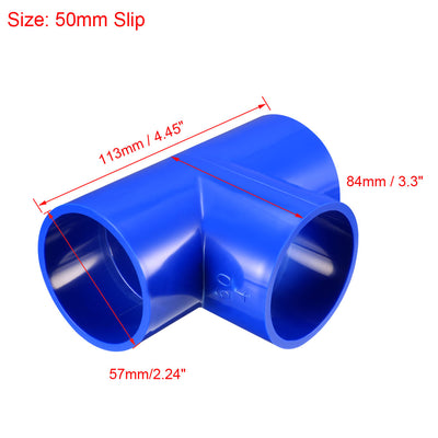 Harfington Uxcell 50mm Slip Tee PVC Pipe Fitting T-Shaped Coupling Connector Blue