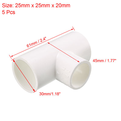 Harfington Uxcell 25mmx25mmx20mm Slip Reducing Tee PVC Pipe Fitting T-Shaped Connector 5 Pcs