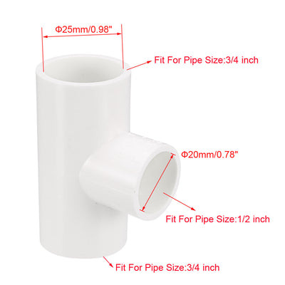 Harfington Uxcell 25mmx25mmx20mm Slip Reducing Tee PVC Pipe Fitting T-Shaped Connector 5 Pcs