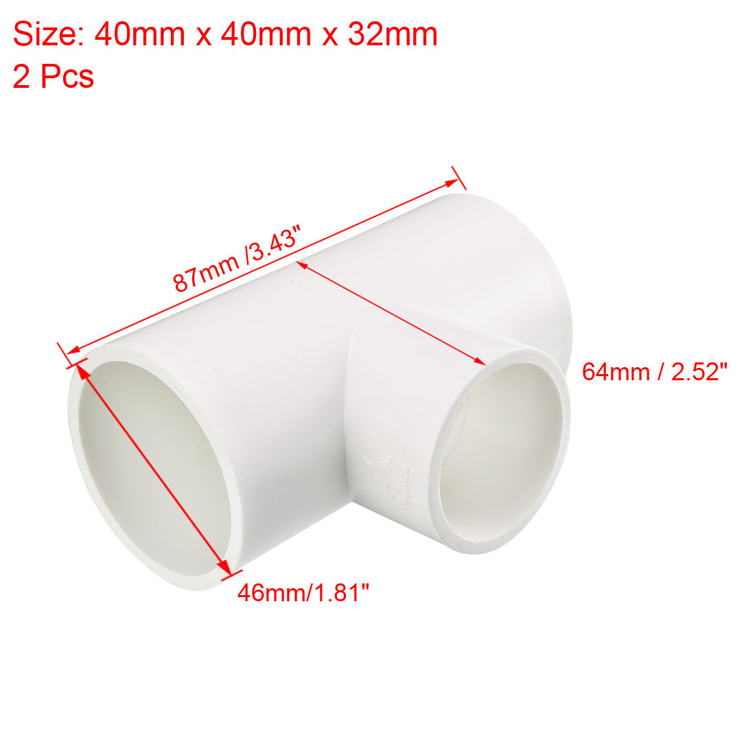 uxcell Uxcell 40mm x 40mmx 32mm Slip Reducing Tee PVC Pipe Fitting T-Shaped Connector 2 Pcs