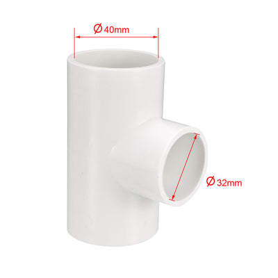 Harfington Uxcell 40mm x 40mmx 32mm Slip Reducing Tee PVC Pipe Fitting T-Shaped Connector 2 Pcs