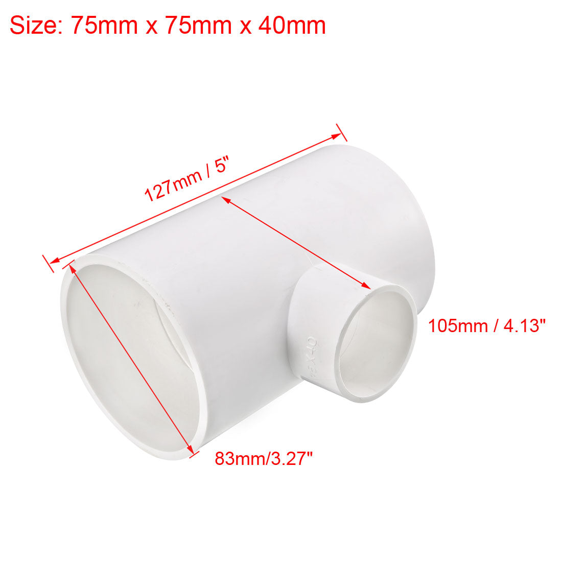 uxcell Uxcell 75mm x 75mmx 40mm Slip Reducing Tee PVC Pipe Fitting T-Shaped Connector