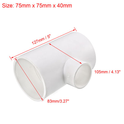 Harfington Uxcell 75mm x 75mmx 40mm Slip Reducing Tee PVC Pipe Fitting T-Shaped Connector