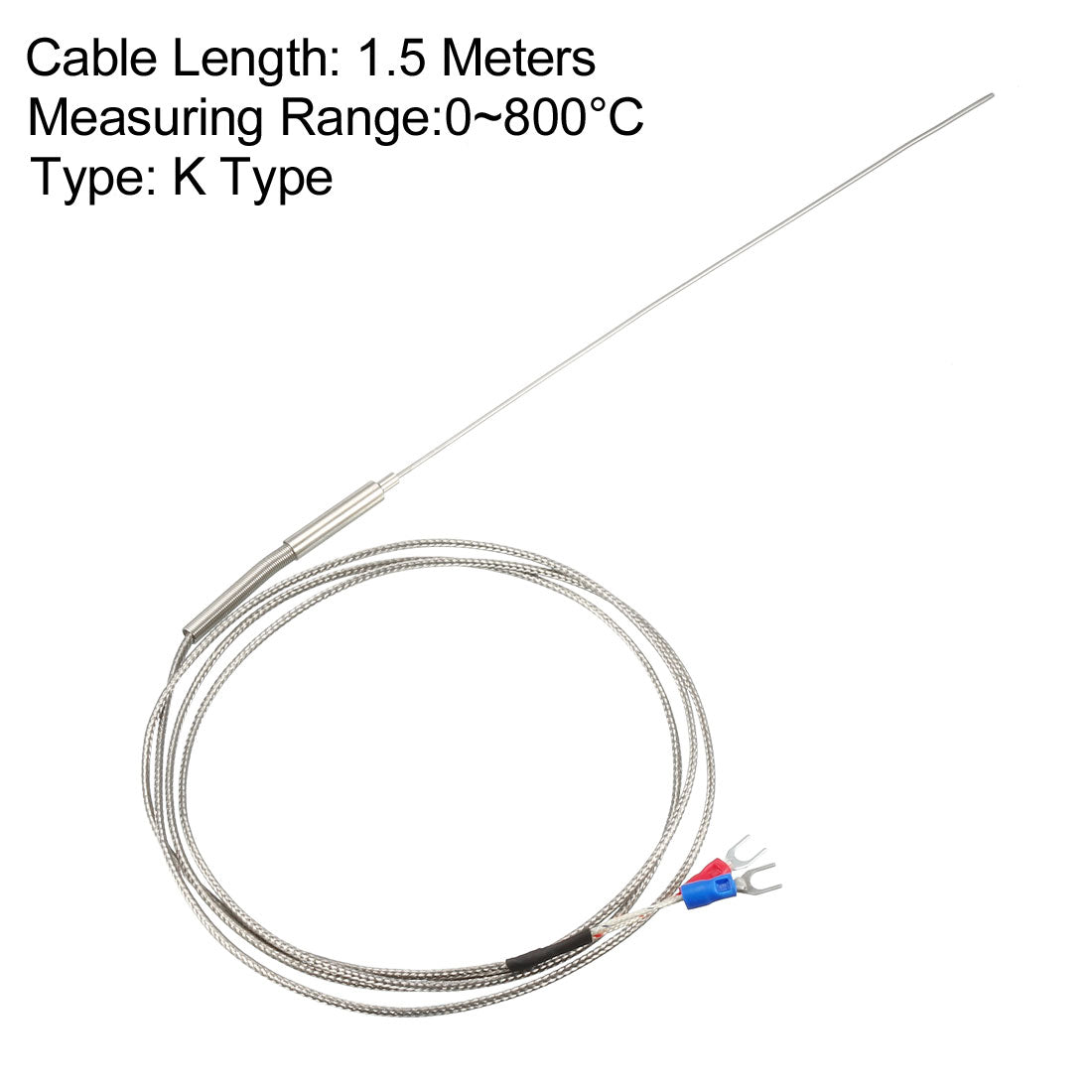 uxcell Uxcell K Type Temperature Sensor Probe 1.5M Cable 1mmx200mm Probe Thermocouple 32~1472°F (0~800°C)