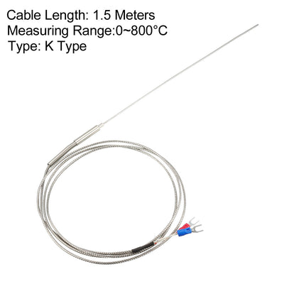 Harfington Uxcell K Type Temperature Sensor Probe 1.5M Cable 1mmx200mm Probe Thermocouple 32~1472°F (0~800°C)