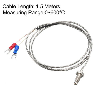 Harfington Uxcell K Type Temperature Sensor Probe Screw Type Thermocouple 1.5 Meters Cable 26mm Long Probe 32~1112°F (0~600°C) M6 Thread