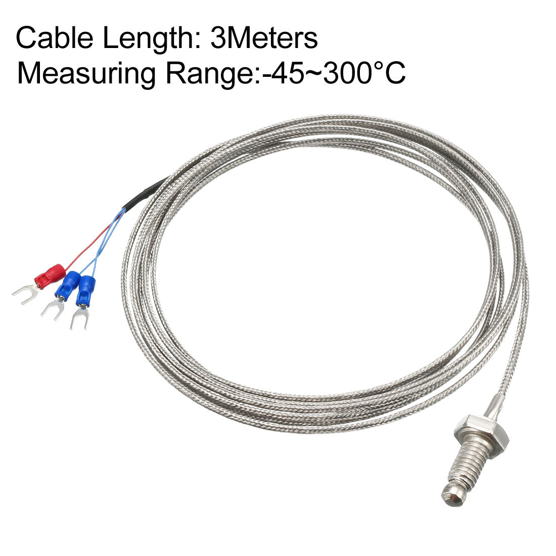 uxcell Uxcell Pt100 Temperature Sensor Probe Screw Type Thermocouple 3 Meters Cable 26mm Long Probe -45~200°C M6 Thread