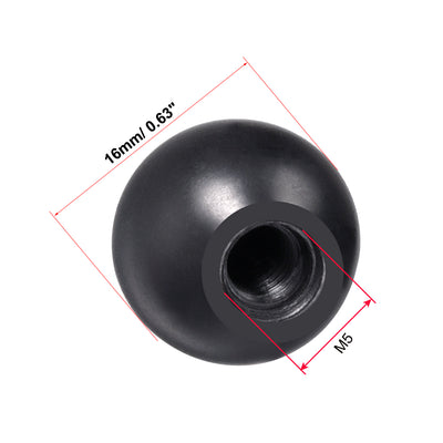 Harfington Uxcell 4Pcs Thermoset Ball Knob M5 Female Threaded Machine Handle 16mm Diameter Smooth Rim Black