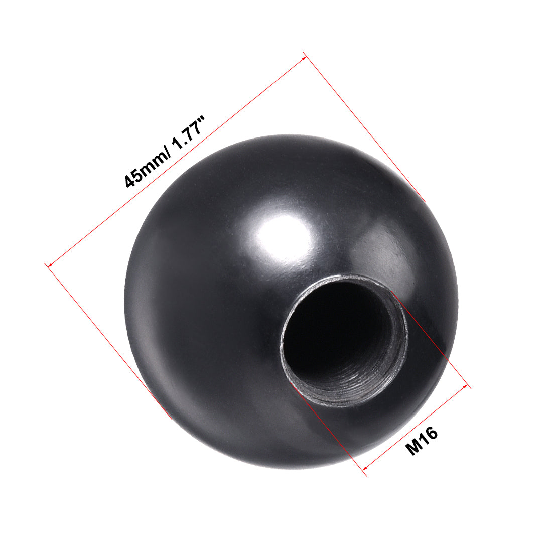 uxcell Uxcell 2 Pcs Thermoset Ball Knob M16 Female Threaded Machine Handle 45mm Diameter Smooth Rim Black