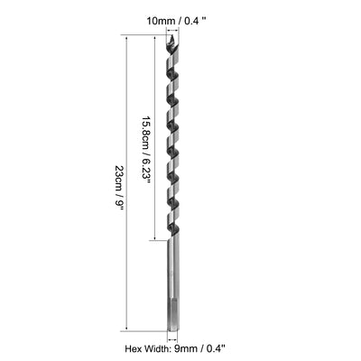 Harfington Uxcell Auger Drill Bit Wood Hex Shank 10mm Cutting Dia High Carbon Steel for Electric Bench Drill Woodworking Carpentry