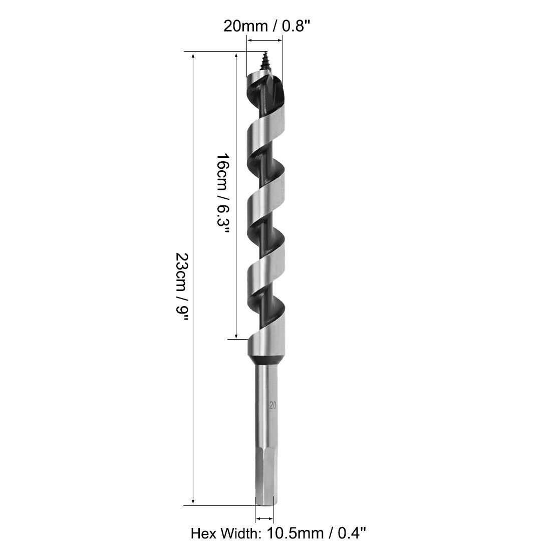 uxcell Uxcell Auger Drill Bit Wood Hex Shank 20mm Cutting Dia High Carbon Steel for Electric Bench Drill Woodworking Carpentry