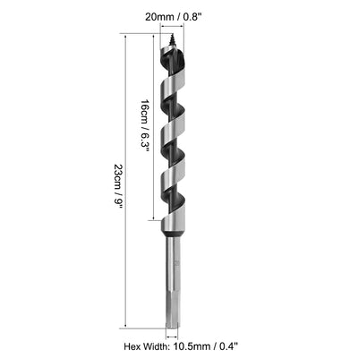 Harfington Uxcell Auger Drill Bit Wood Hex Shank 20mm Cutting Dia High Carbon Steel for Electric Bench Drill Woodworking Carpentry