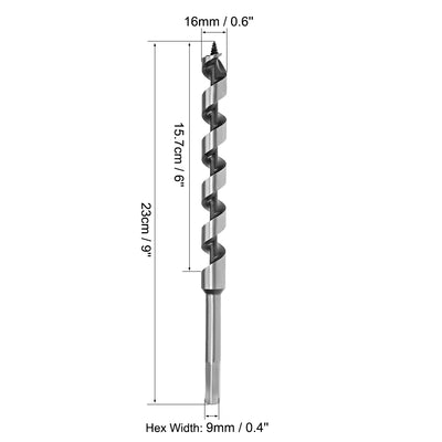 Harfington Uxcell Auger Drill Bit Wood Hex Shank 16mm Cutting Dia High Carbon Steel for Electric Bench Drill Woodworking Carpentry