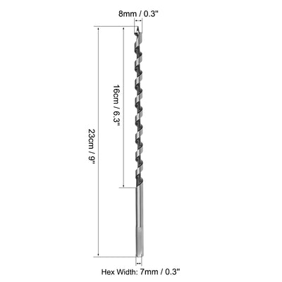 Harfington Uxcell Auger Drill Bit Wood Hex Shank 8mm Cutting Dia High Carbon Steel for Electric Bench Drill Woodworking Carpentry