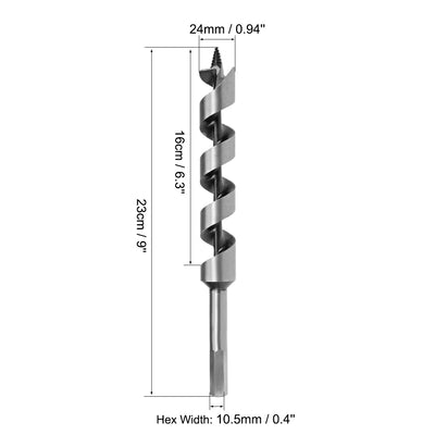 Harfington Uxcell Auger Drill Bit Wood Hex Shank 24mm Cutting Dia High Carbon Steel for Electric Bench Drill Woodworking Carpentry